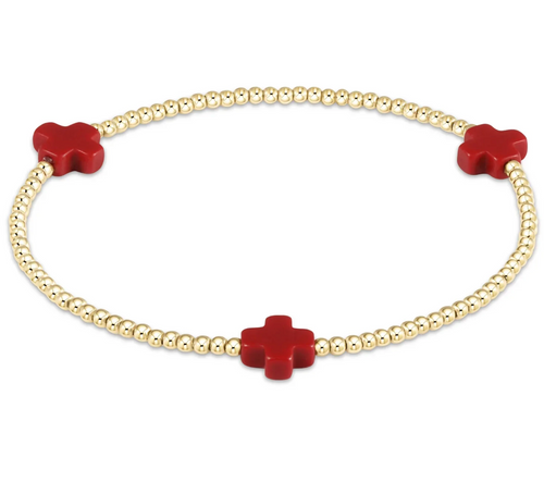 Signature Cross 2mm Gold Bracelet - Red