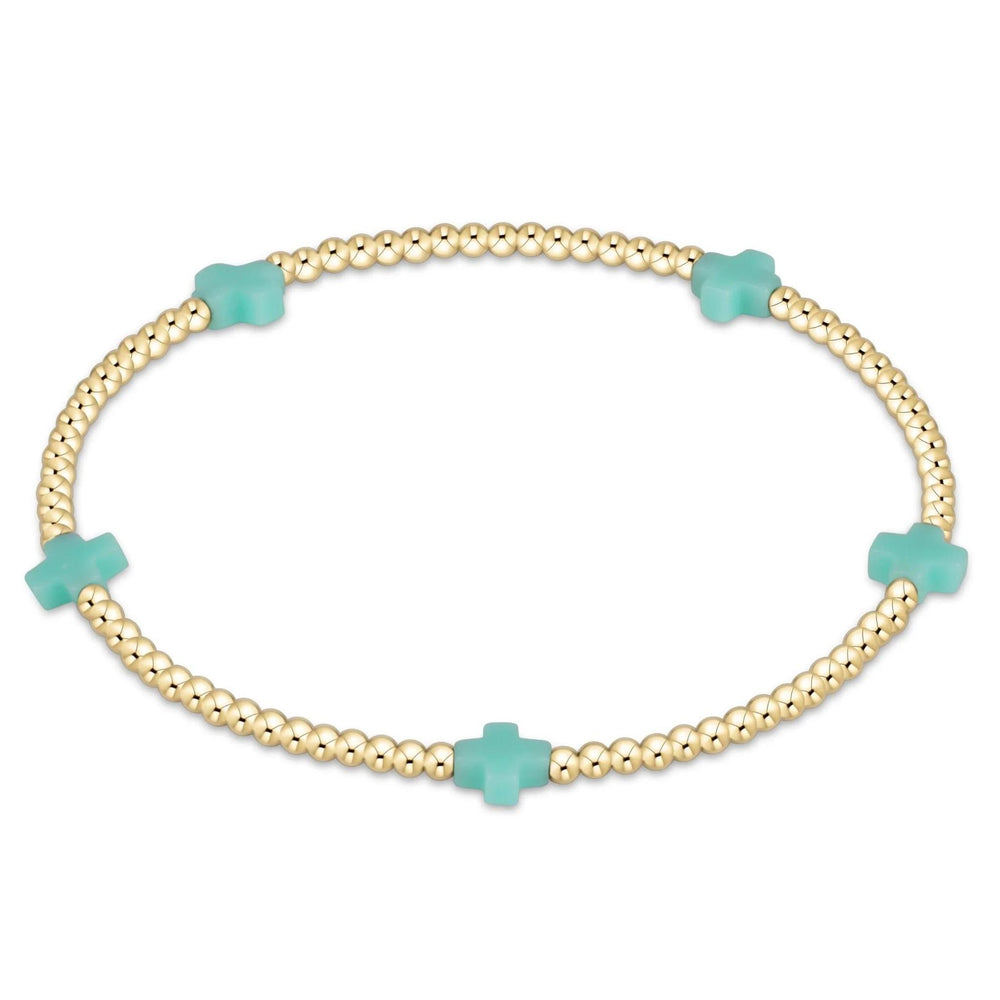 egirl Signature Cross Small Gold Pattern 2mm Bead Bracelet Mint