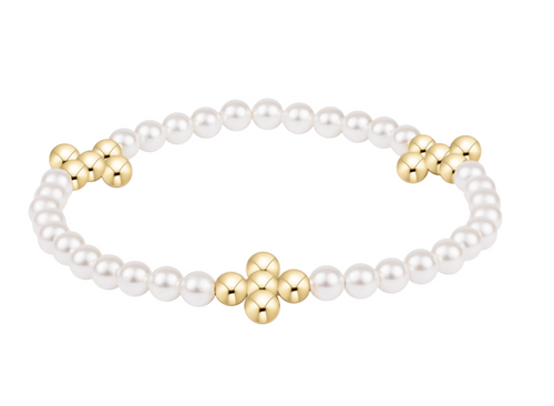 Beaded 4mm Gold Signature Cross 4mm Pearl Bracelet