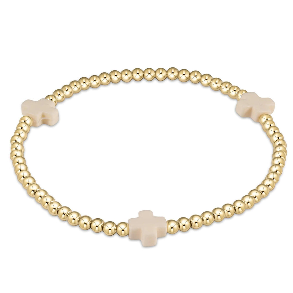 egirl Signature Cross Gold Pattern 3mm Bead Bracelet - Off-White