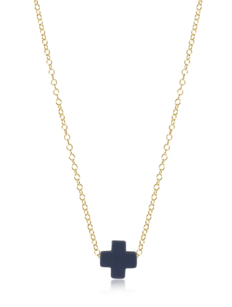 16” Necklace Gold - Signature Cross Navy