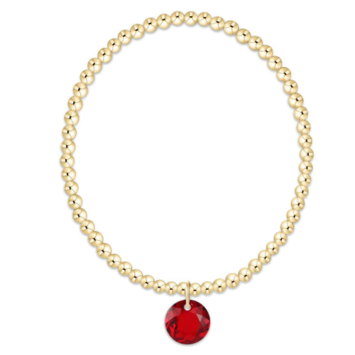 Classic Gold 3mm Bracelet - Reflection Charm - Garnet