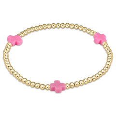 Signature Cross Gold Pattern 3Mm Bead Bracelet - Bright Pink