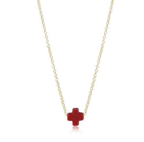 16" Necklace Gold -Cross Red
