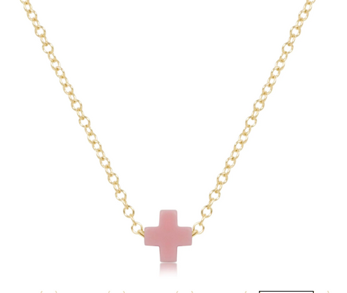 16" Necklace Gold - Signature Cross Small Pink