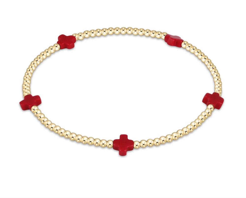 Signature Cross Small 2mm Gold  Bracelet - Red