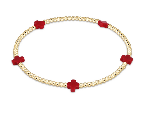 Signature Cross Small 2mm Gold  Bracelet - Red