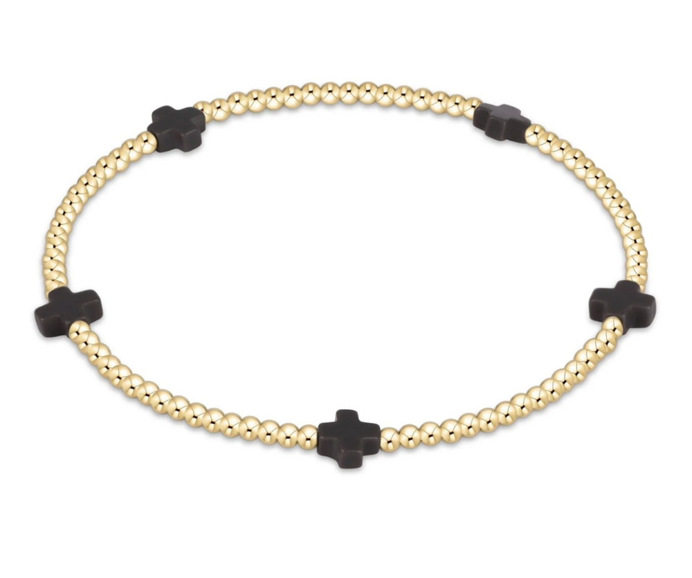 Signature Cross Small Gold Pattern 2mm Bead Bracelet - Charcoal