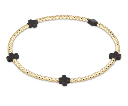 Signature Cross Small Gold Pattern 2mm Bead Bracelet - Charcoal