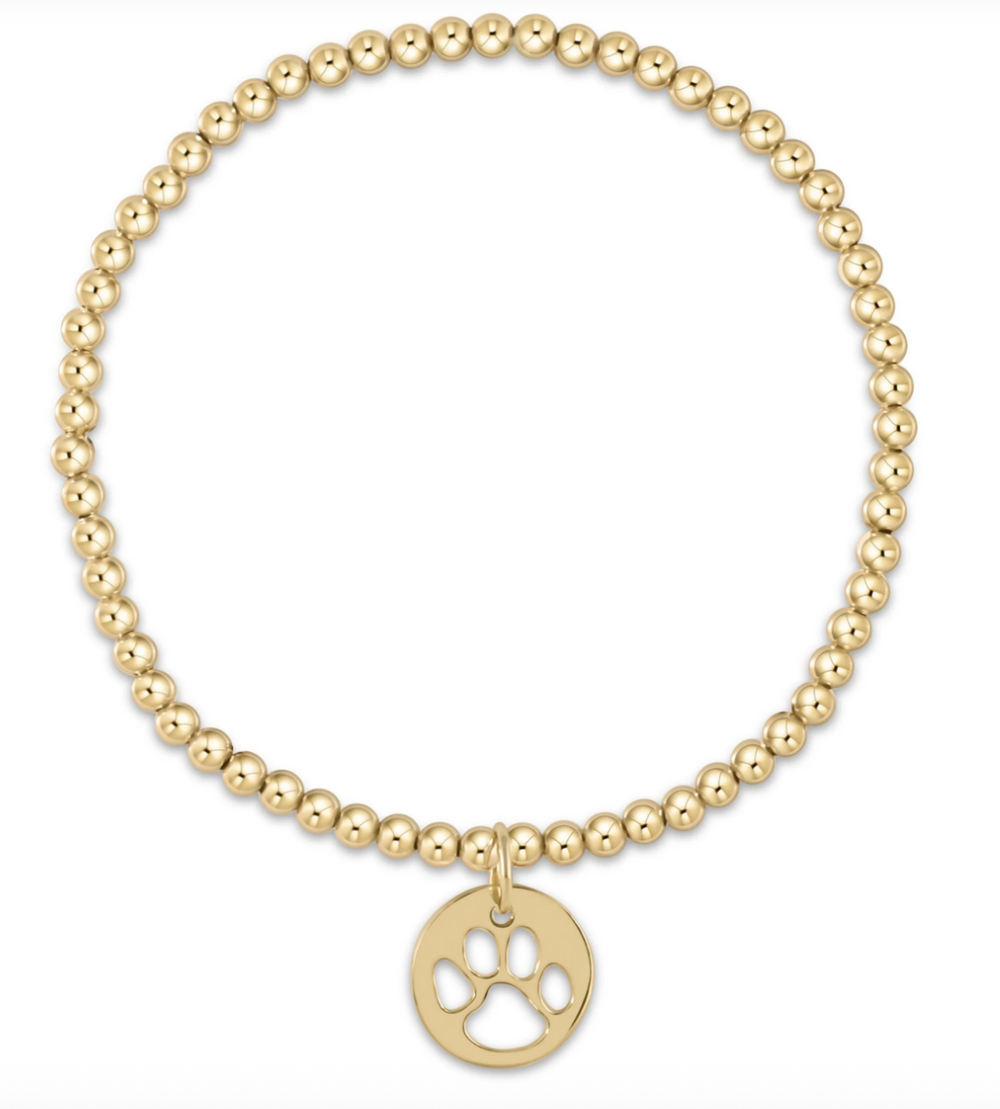 Classic Gold 3mm Bracelet - Paw Print Gold Disc