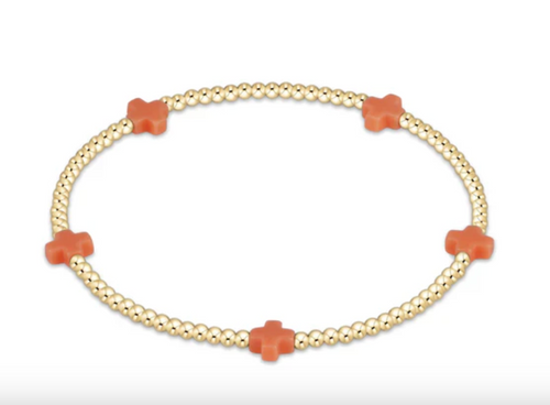 Signature Cross Small Gold Pattern 2mm Bead Bracelet - Coral
