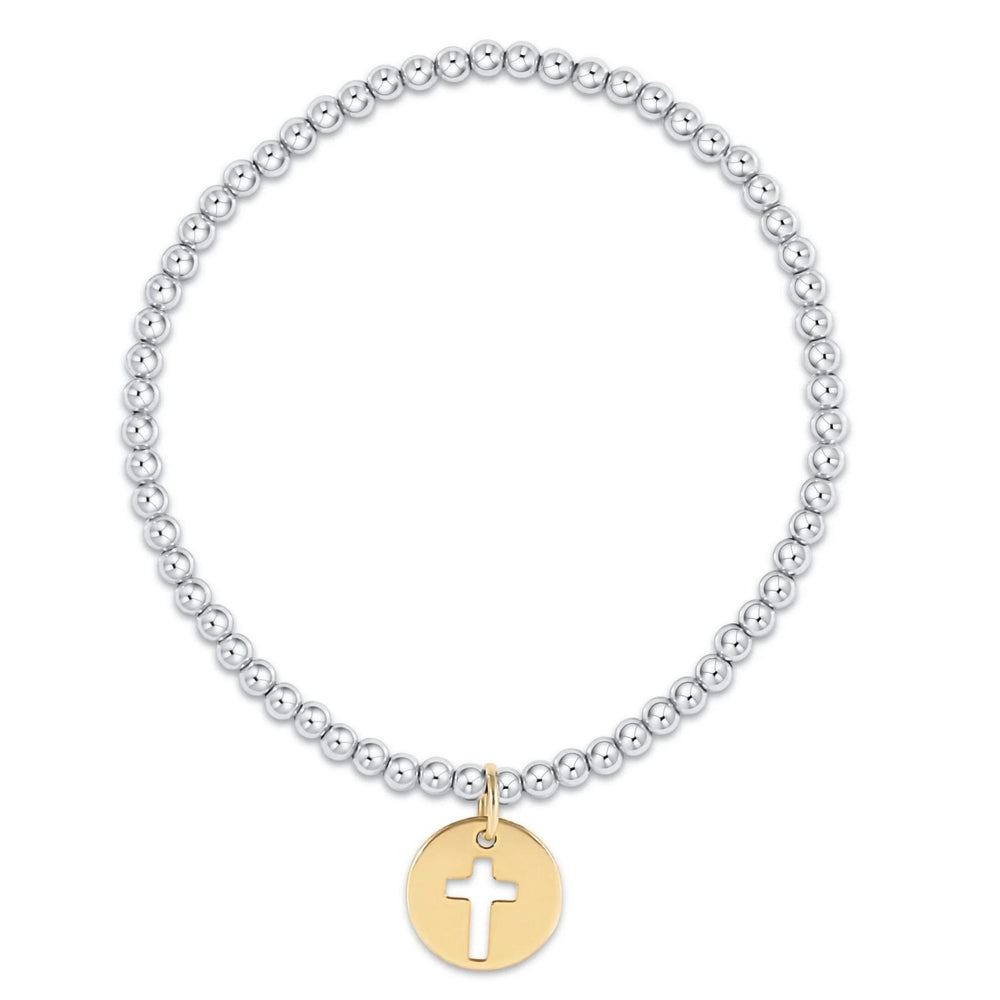 CLASSIC STERLING MIXED METAL 3MM BEAD BRACELET - BLESSED GOLD DISC