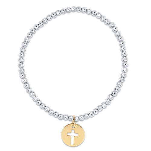 CLASSIC STERLING MIXED METAL 3MM BEAD BRACELET - BLESSED GOLD DISC
