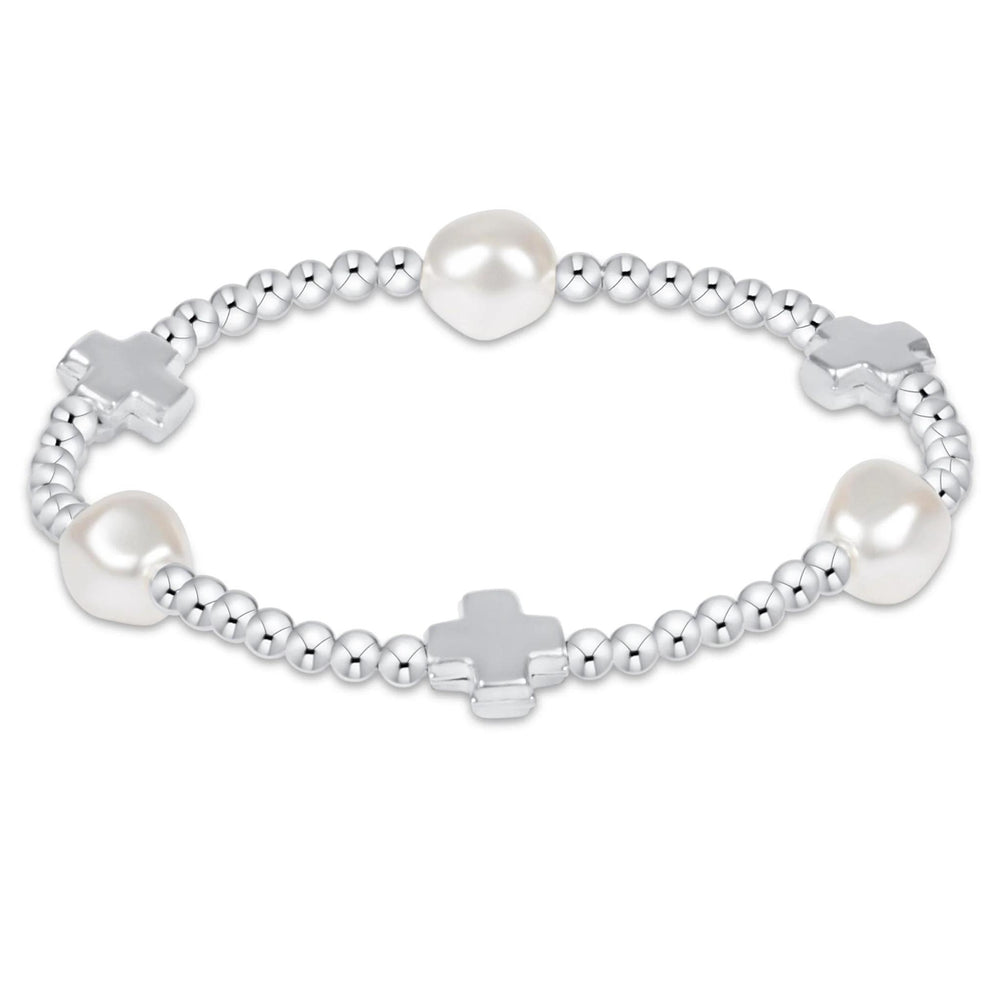 Signature Cross Admire Pearl Pattern 3mm Bead Bracelet - Silver