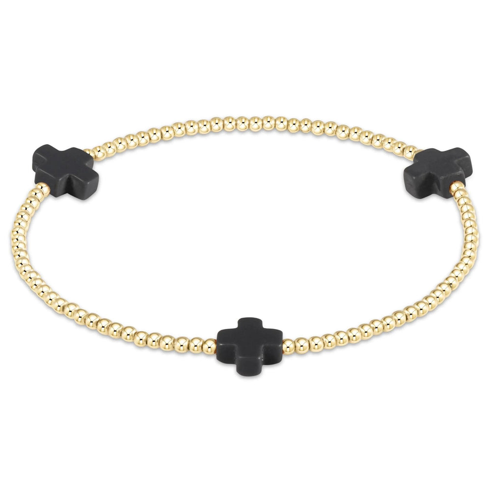Signature Cross Gold Pattern 2Mm Bead Bracelet - Charcoal
