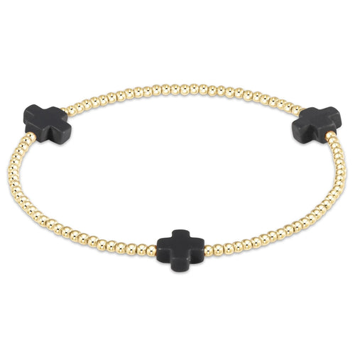 Signature Cross Gold Pattern 2Mm Bead Bracelet - Charcoal