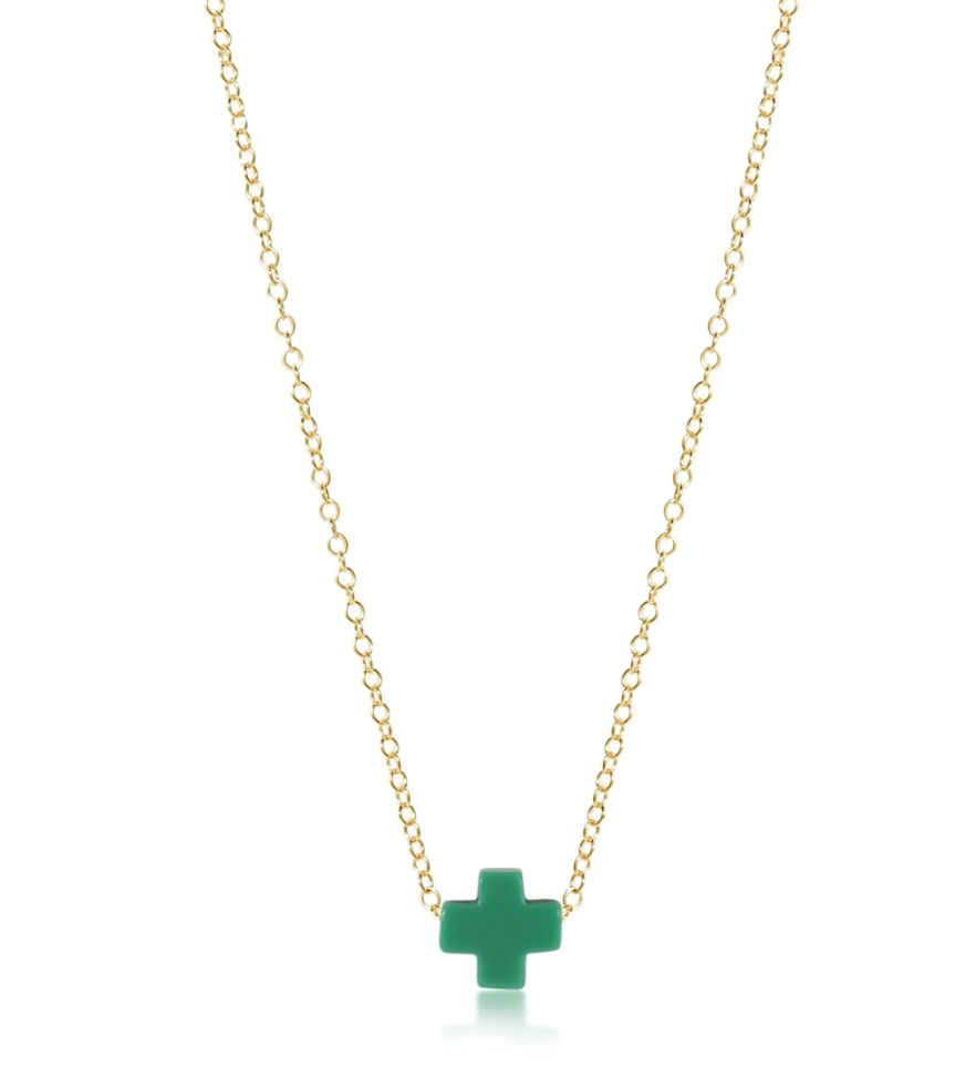 16" Necklace Gold - Signature Cross Emerald