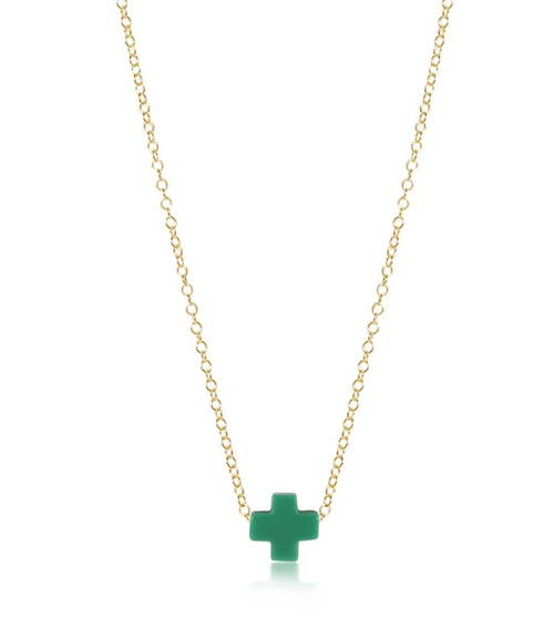 16" Necklace Gold - Signature Cross Emerald