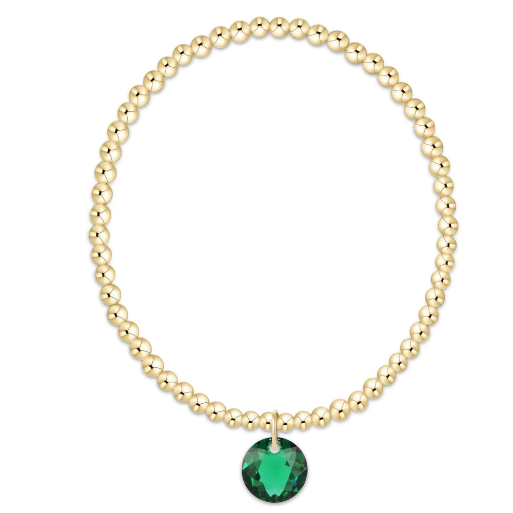 Classic Gold 3mm Bracelet - Reflection Charm - Emerald