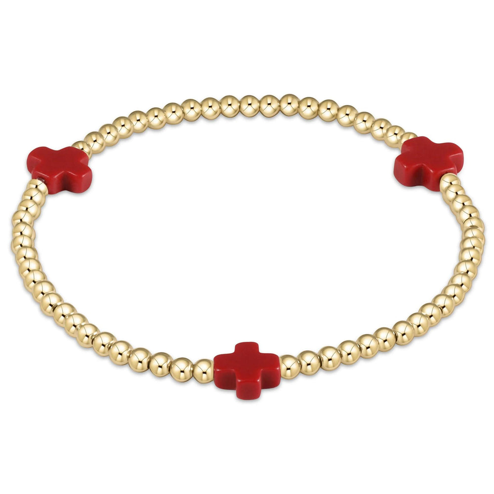 egirl Signature Cross Gold Pattern 3mm Bead Bracelet - Red