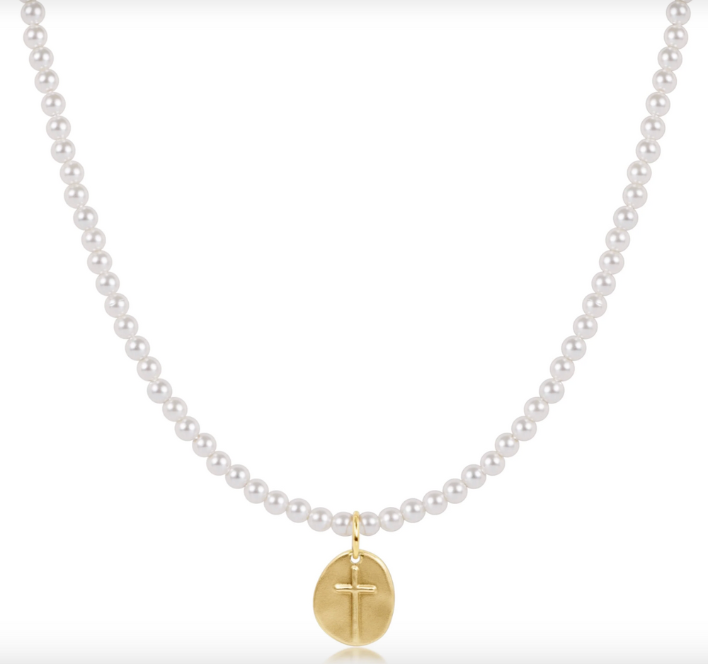 17" Choker Classic Pearl 3mm Bead - Inspire Small Gold Charm