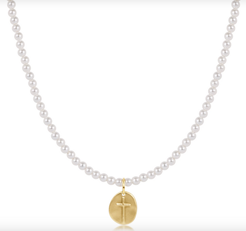 17" Choker Classic Pearl 3mm Bead - Inspire Small Gold Charm