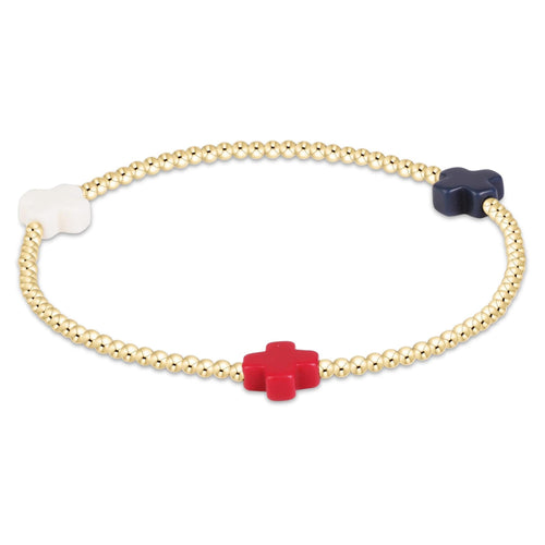 EGIRL SIGNATURE CROSS GOLD PATTERN 2MM BEAD BRACELET - FIRECRACKER