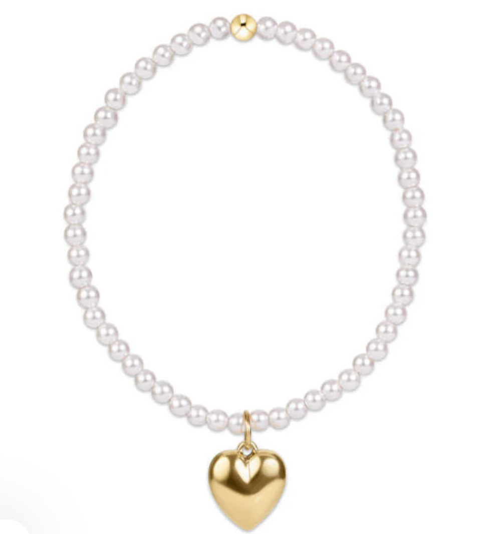 Classic Pearl 3mm Bracelet - Love Plush Gold Charm